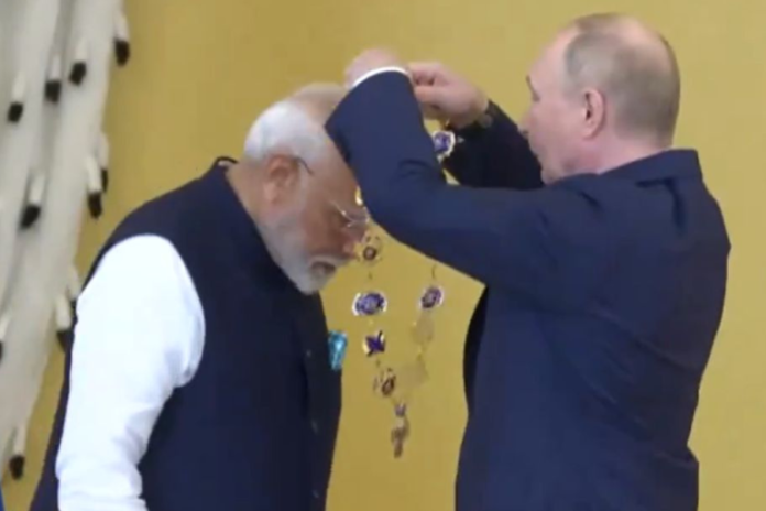 The formal ceremony of giving the award to the PM Modi was held five years after Putin signed a decree conferring the award to the Indian leader in 2019