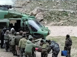 An Indian Army helicopter carrying out casualty evacuation in Jammu and Kashmir