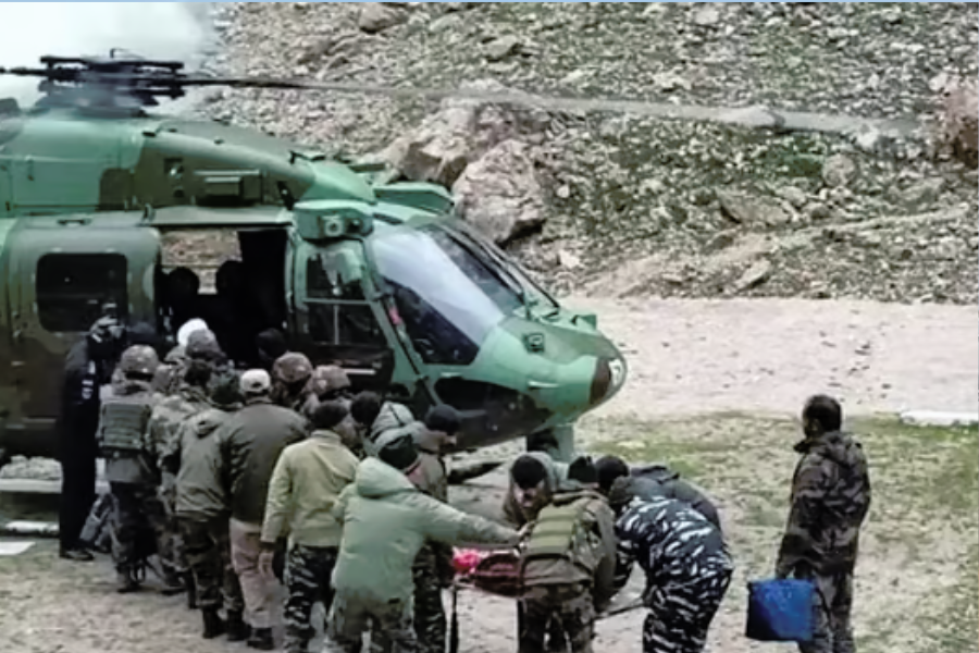 An Indian Army helicopter carrying out casualty evacuation in Jammu and Kashmir