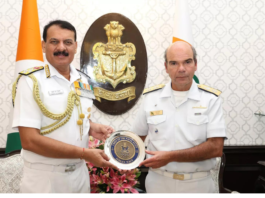 Brazil Navy Chief Admiral Marcos Sampaio Olsen and Indian Navy Chief Admiral Dinesh Tripathi 