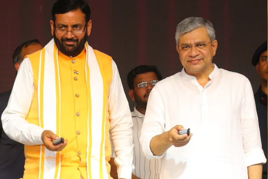 Union Minister Ashwini Vaishnaw and Haryana Chief Minister Nayab Singh Saini flagged off the first cargo train from the new Gati Shakti multi-modal cargo terminal in Gurugram, Haryana